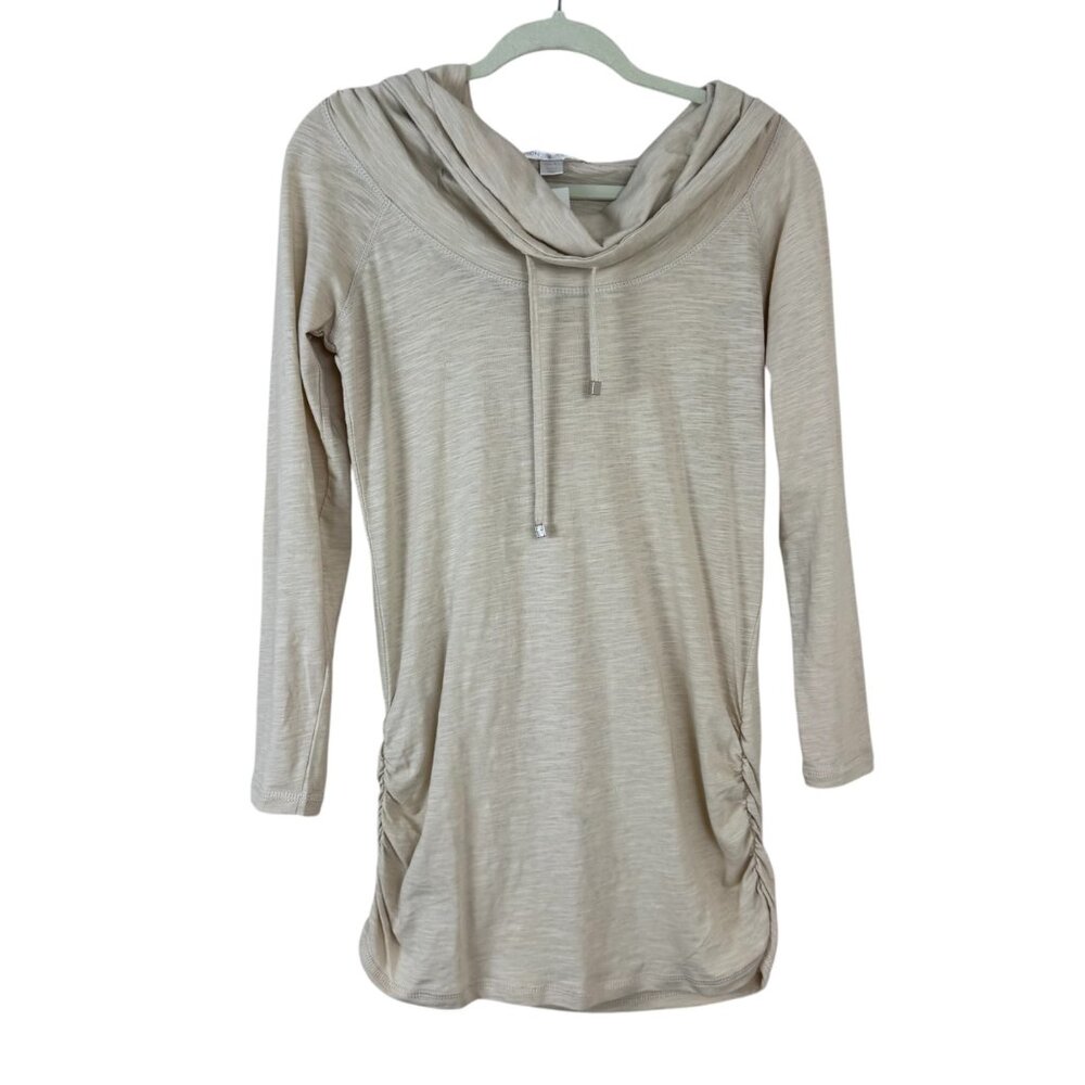 Boston Proper NEW Convertible Sport Tunic XS Beige Natural Hoodie Funnel Neck
